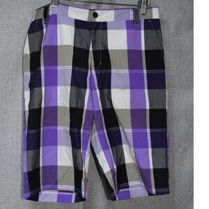 Adidas Golf Purple Plaid Flat Front Shorts Size 32